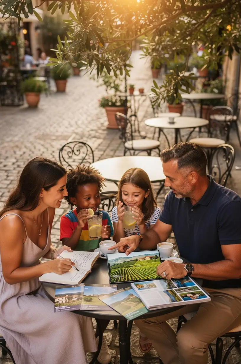Travel agent assisting clients with offline planning session